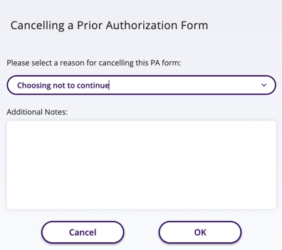 Cancelling a Prior Authorization Form