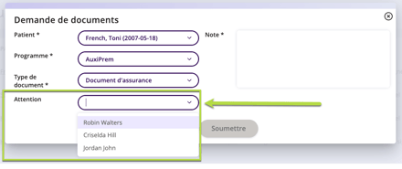 Attention au menu déroulant contenant le nom de la personne à affecter