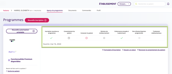 Capture d'écran montrant la barre de progression du traitement du patient