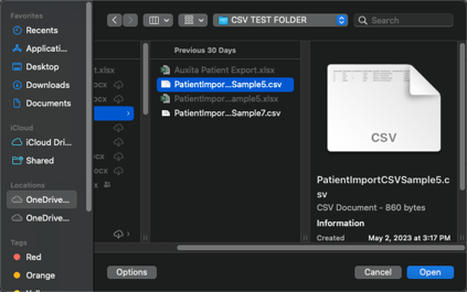 Image of .CSV file in a folder from a computer.