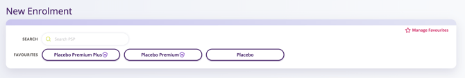 The New Enrolment window showing the search bar or the options to select a favourite. 
