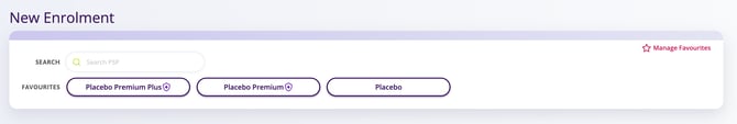 The New Enrolment window showing the search bar or the options to select a favourite.