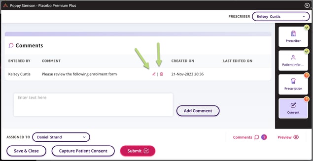 Once a comment is left, the user will be given the option to edit or delete the comment left
