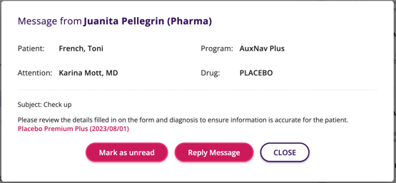 Options that are provided when clicking on a new message 