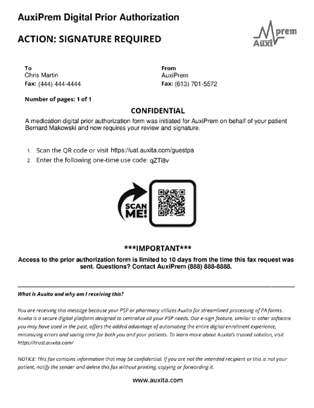 Example of a fax with a OTU code.
