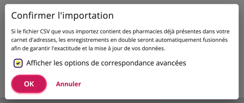 La fenêtre d'accusé de réception de l'importation s'affiche ici.