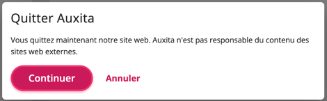 L'avertiL'avertissement Auxita existant est affiché ici.ssement de sortie d'Auxita est affiché ici.