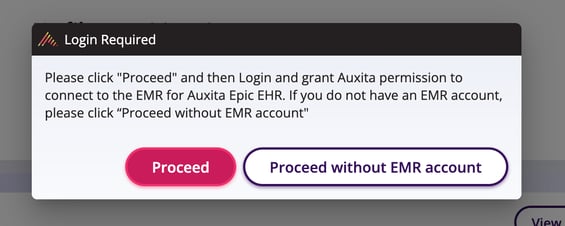 Screenshot of the pop up asking if user wants to proceed with or without the EMR.