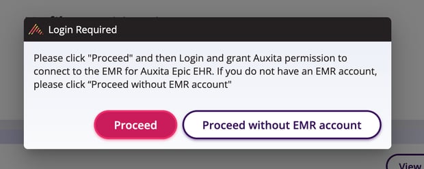 Screenshot of the pop up asking if user wants to proceed with or without the EMR.