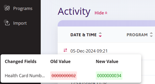 When the arrow icon is slected it will display the changes that were made