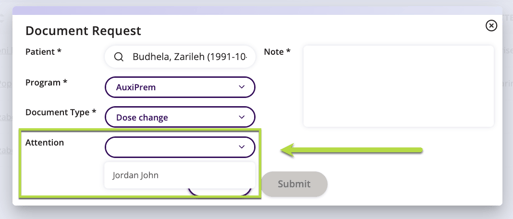 Attention to dropdown with a persons name to assign to
