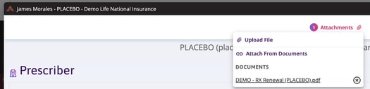 A snippet of a prior authorization form displays the Attachments option selected, here you can select upload or attach from documents.