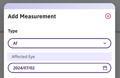 Once you click on Add measurement a window appears to display an option to select the type of measurement you will add.