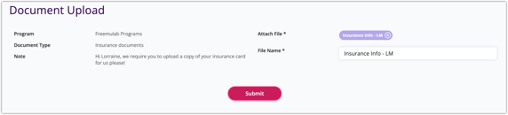 Screenshot of the page requesting to upload the request document and submit it