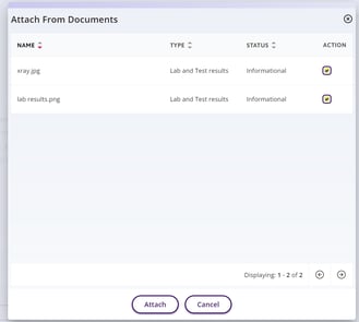 the Attach from Documents window where you can select files to attach from the patient profile.