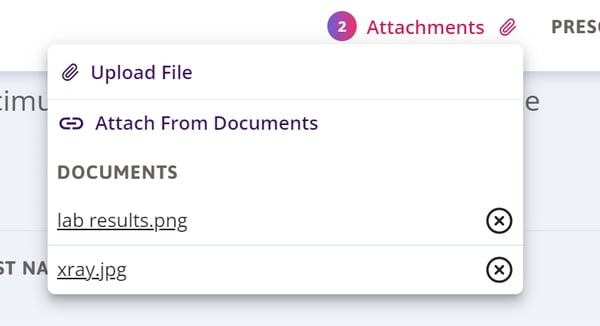 The documents that have been selected are listed under the Attachments button.
