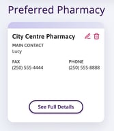 A complete Preferred Pharmacy tile on a patient‘s profile.