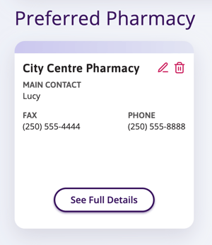 A complete Preferred Pharmacy tile on a patient‘s profile.