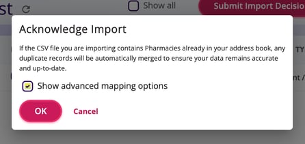 Acknowledge Import window displayed here.