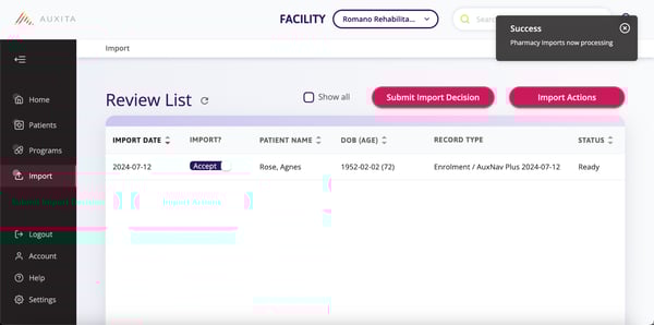 Success dialogue box is displayed in the top right corner.