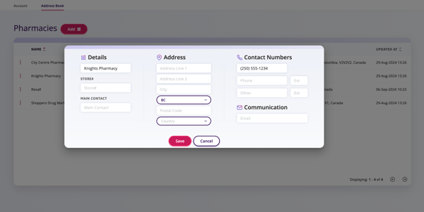 Pharmacy details window is shown here.