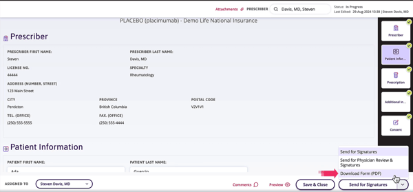 Download PDF from within the PA form.
