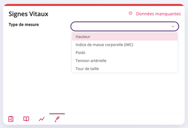 Les choix des types de mesure s'affichent et vous pouvez les sélectionner.