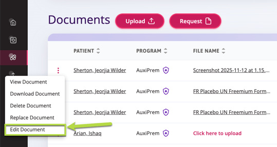 A screenshot indicating where to click in order to edit the document