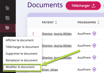 Une capture d’écran indiquant où cliquer pour modifier le document.