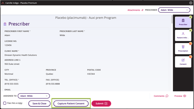 Enrolment form with Capture Patient Consent available at the bottom.