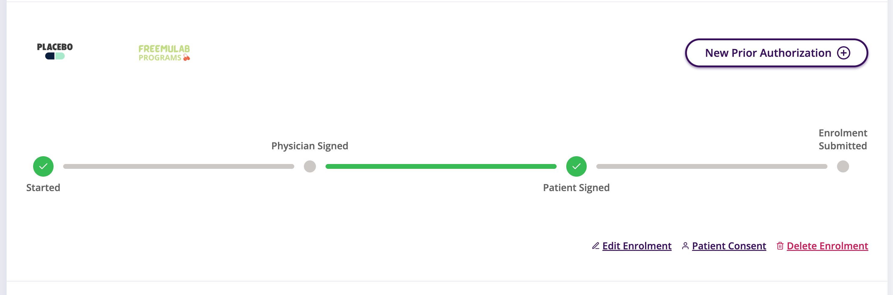 Enrolment card indicating patient has signed.