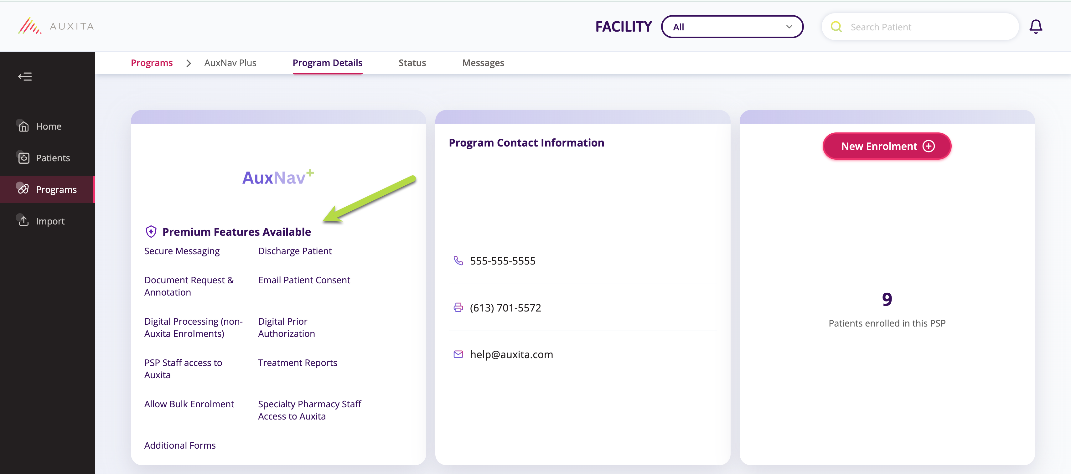 An arrow pointing towards the indicator that shows the premium features available.