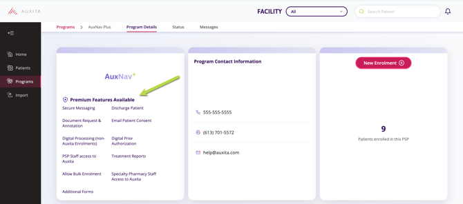 An arrow pointing towards the indicator that shows the premium features available.