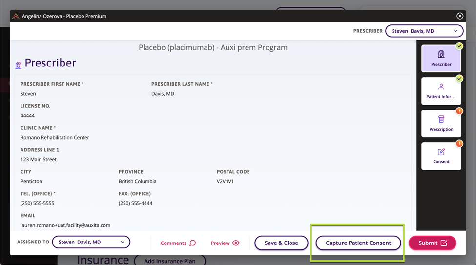 Enrolment form with Capture Patient Consent available at the bottom.