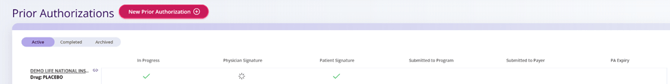 Prior authorization table with a check against Patient signature.