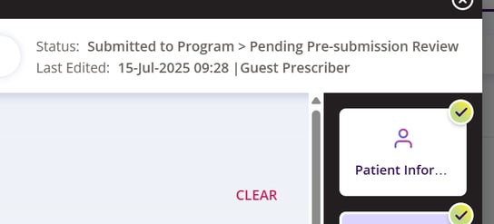 Screenshot if the section in the form where the current state of the form is visible.