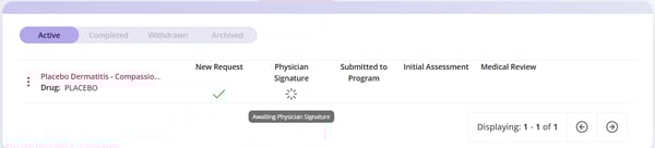 Screenshot demonstrating how to hover over the icon below each stage to view the form’s current state.
