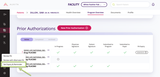 Arrow pointing to where to find the Set Expiry & Reminder.