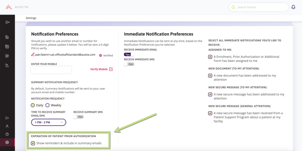 Screenshot showing the notification preferences section and how to opt to include reminders in daily summary emails.