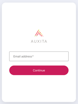 Screen capture of Auxita login screen to enter your email and password. 