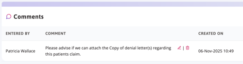 Comment included for review or to provide updates