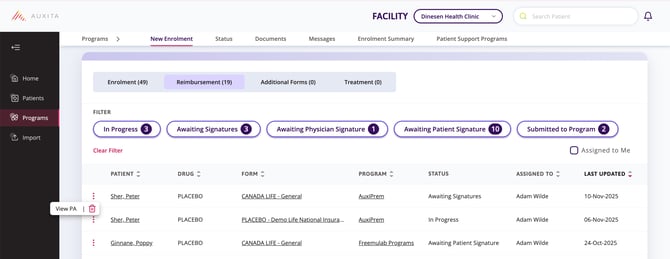 Enrolment From Programs screen