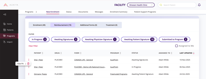 Click the three ellipses to be able to open to the PA form from the status table.
