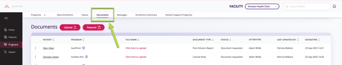 From the programs section, you can jump to the documents section