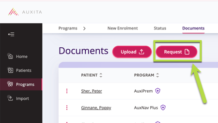 Request document uploads document tab