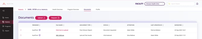 From the patient profile, you can access the document requests