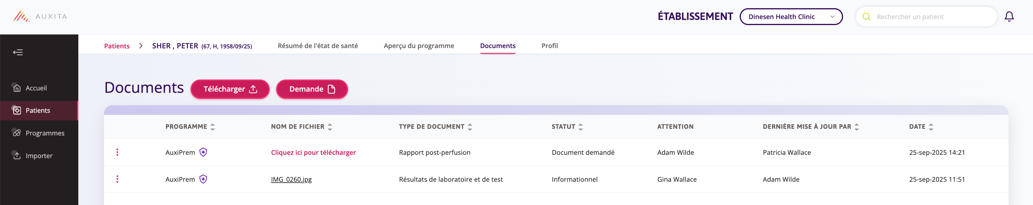 Capture d'écran qui vous amène à la page des programmes vous montrant la section des documents