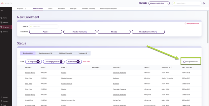 A screenshot showing where on the programs status section you would click to view the enrolments "assigned to me"