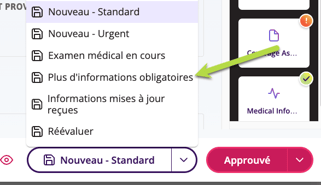La barre d'état pour demander « en cours » ou « plus d'informations requises ».