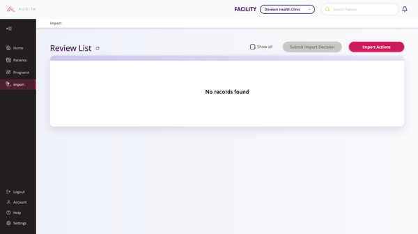 A screenshot with the option to 'Import Actions' and upload a CSV file.